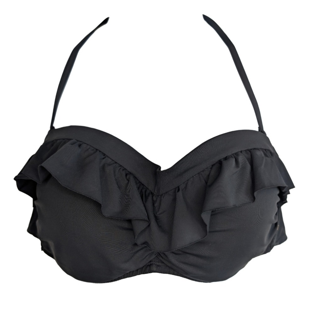 La Vie En Rose Women's Large Black Lines Bikini Top